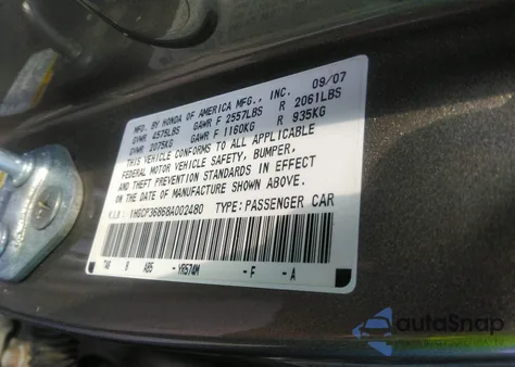2008 Honda Accord 3.5 Ex-L from USA, damaged, VIN 1HGCP36868A002480